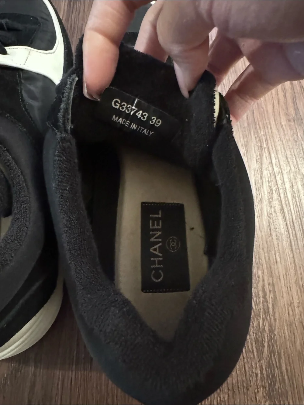 CHANEL Black and White Low-Top CC Logo Sneakers